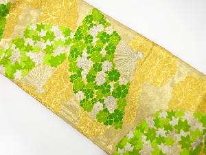 アンティーク　扇に桜・楓・七宝模様織り出し袋帯(着用可)